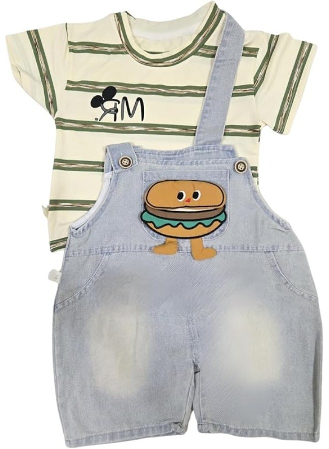 MINIIMODZ : MINII MODZ Burger Buddy Overalls Set - Boys Party Dress, Casual & Festival Wear, Ethnic Set, Overalls Set with Burger Buddy - Image 1